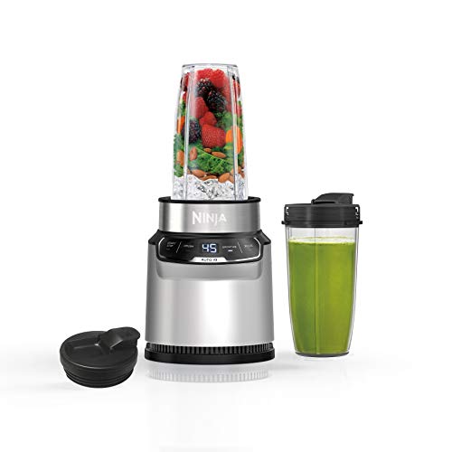 Ninja Liquidificador pessoal compacto BN401 Nutri Pro, tecnologia Auto-iQ, 1000 watts de pico, para bebidas congeladas, vitaminas, molhos e muito mais, com (2) copos e tampas de bico para viagem de