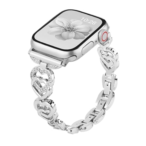 Pulseira feminina de metal de diamante para Apple Watch Ultra 3 de 40 mm, 42 mm, 41 mm, 38 mm, 46 mm, 44 mm, 45 mm, 49, pulseira de aço inoxidável elegante para Apple Watch Ultra 3 séries 11, 10, 8, 9